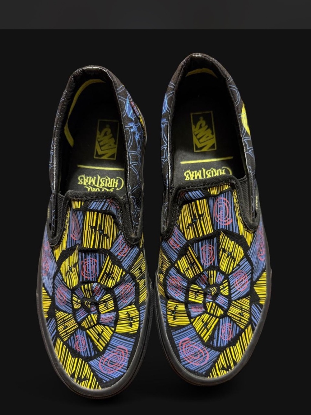 Vans Women's Slip-On Sneakers in Yellow, Blue & Black Graphic